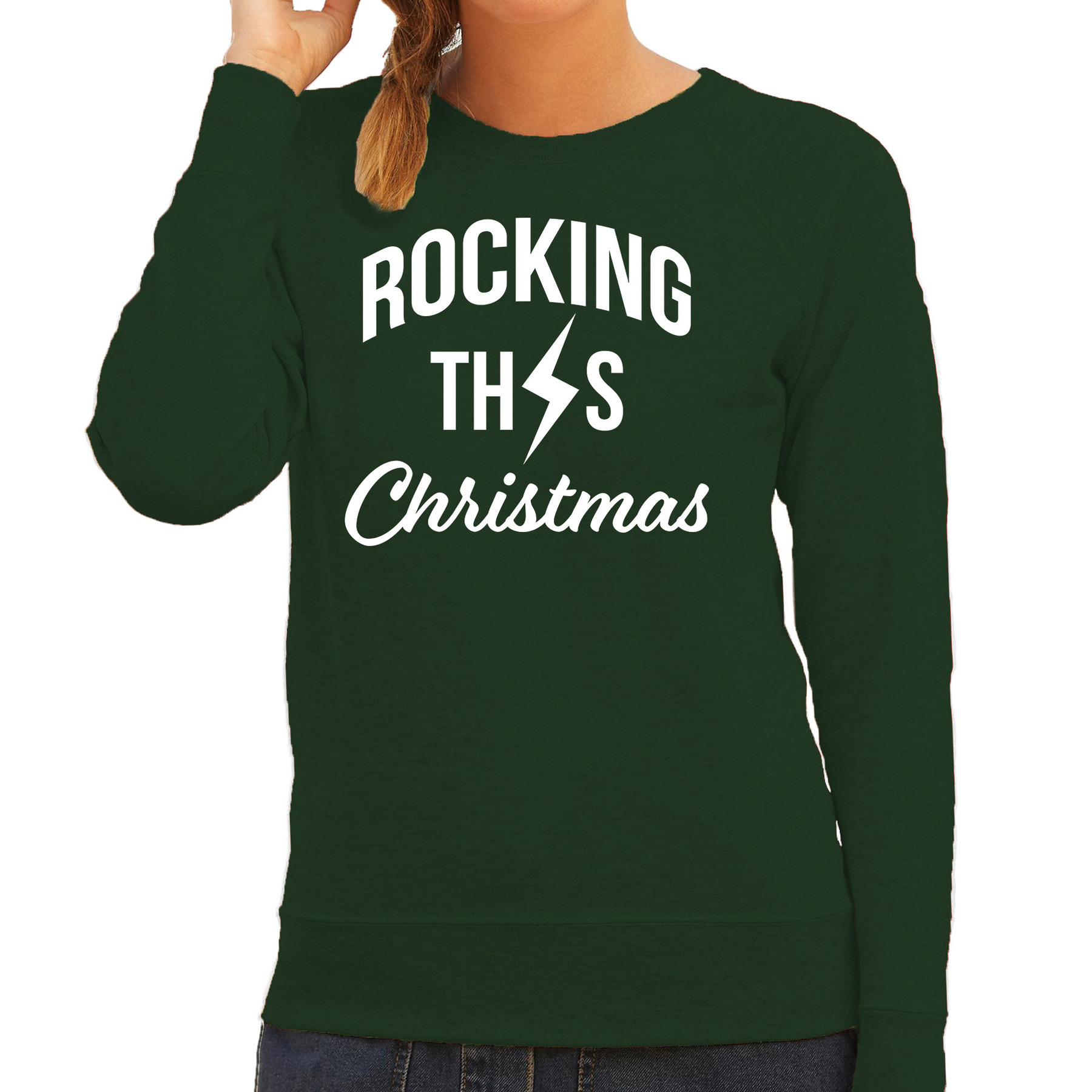 Rocking this Christmas foute Kerstsweater-Kersttrui groen voor dames