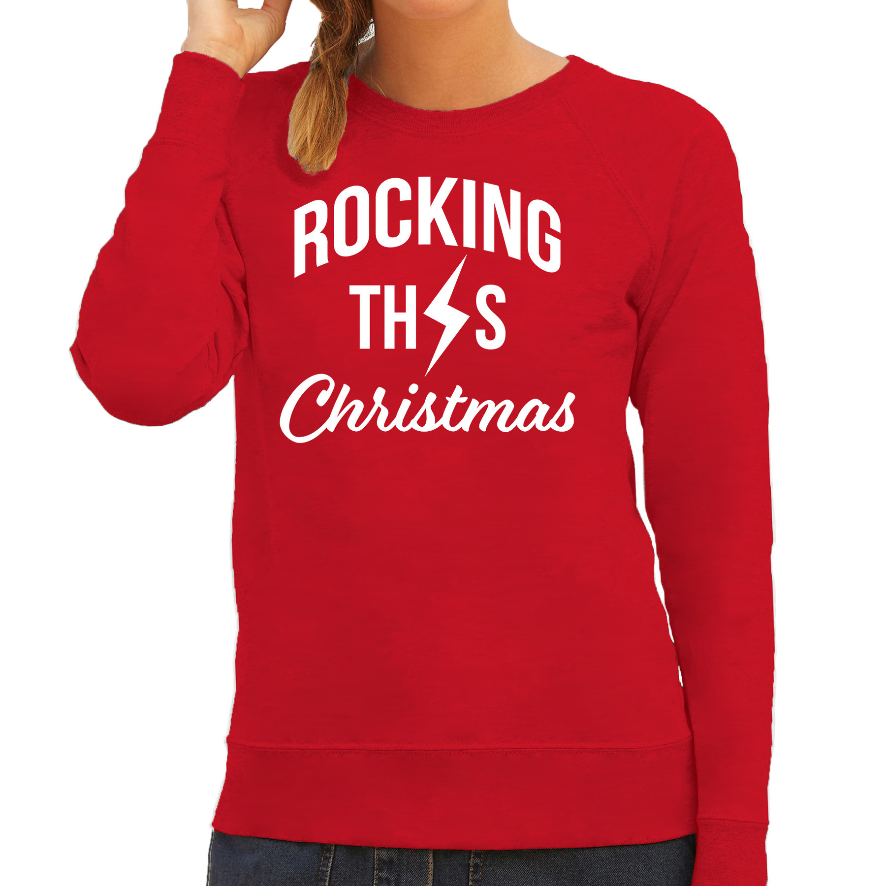 Rocking this Christmas foute Kerstsweater-Kersttrui rood voor dames