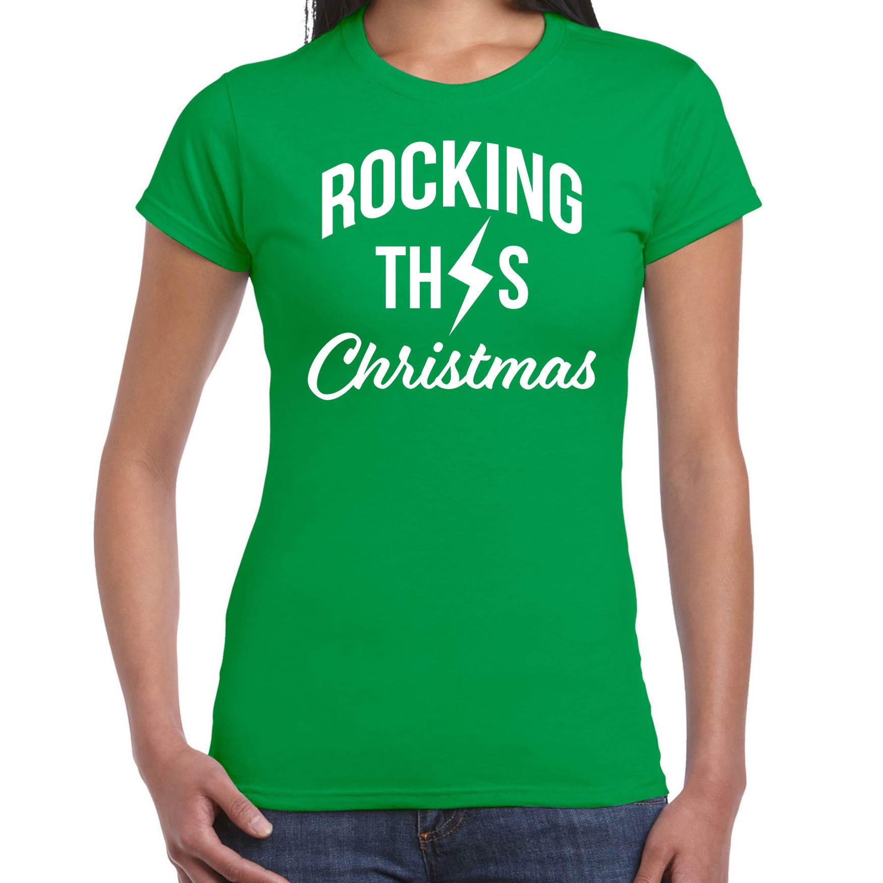 Rocking this Christmas Kerst t-shirt groen voor dames
