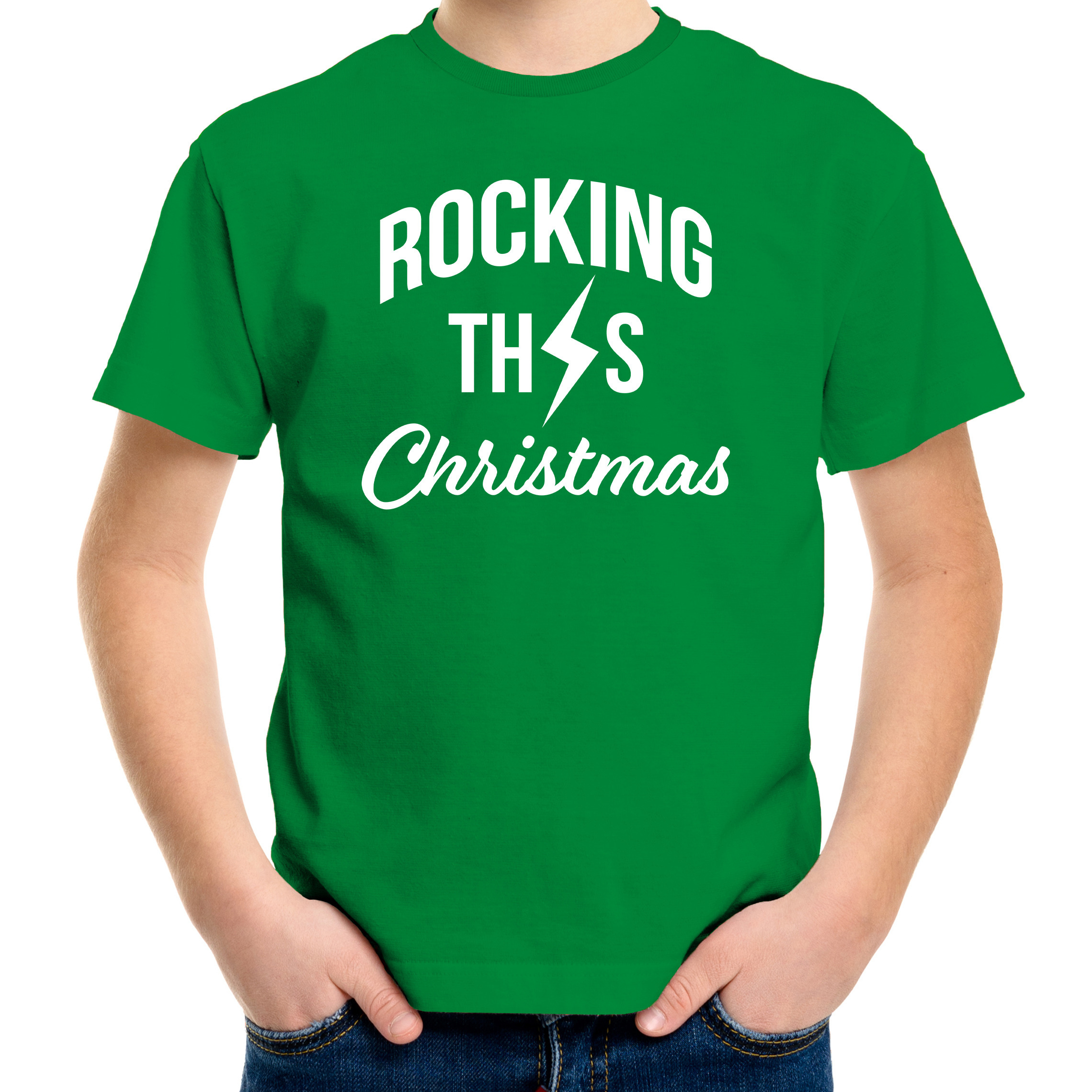 Rocking this Christmas Kerst t-shirt groen voor kinderen