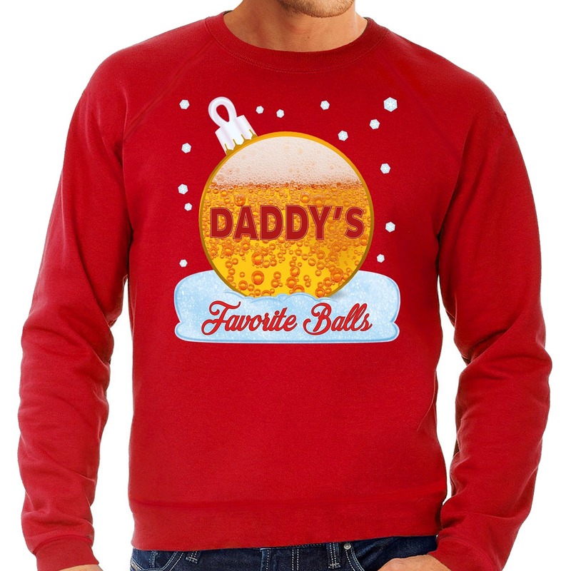 Rode foute kerstsweater-trui Daddy his favorite balls met bier print voor heren