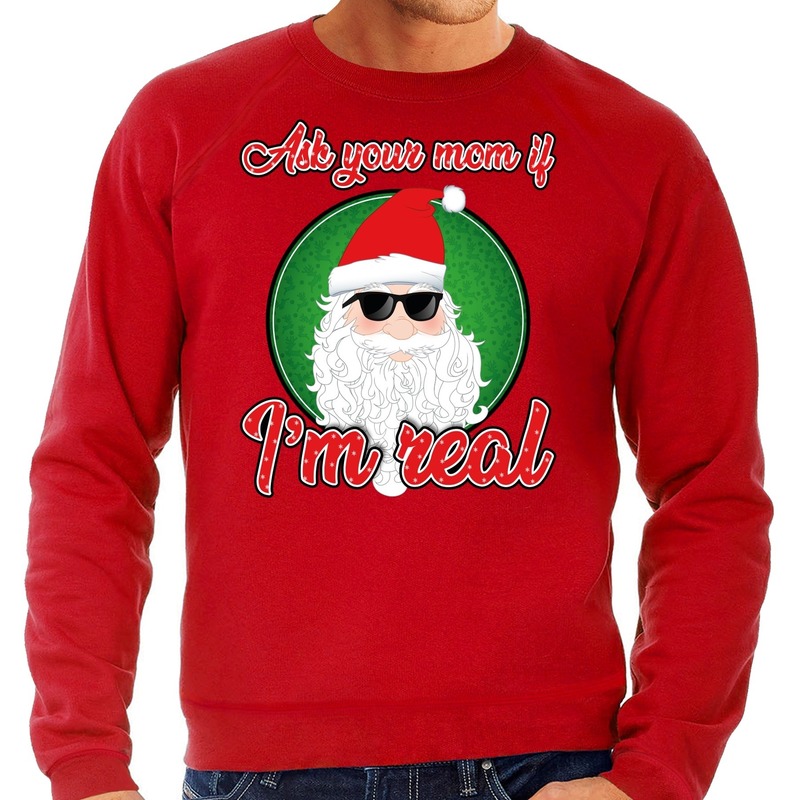 Rode foute kersttrui-sweater ask your mom voor heren