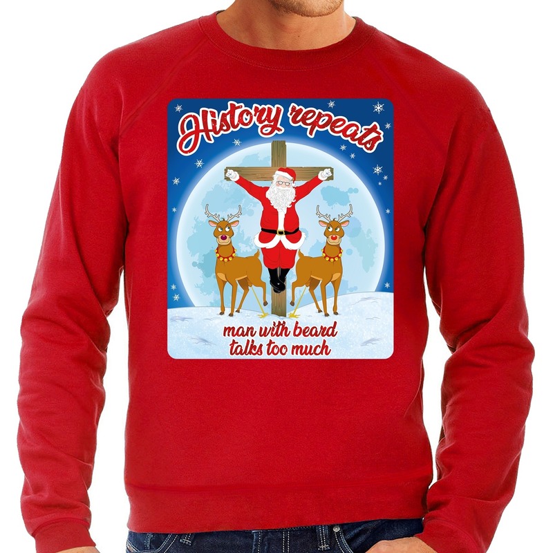 Rode foute kersttrui-sweater History repeats too voor heren
