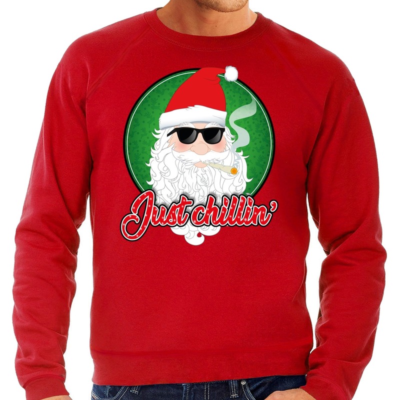 Rode foute kersttrui-sweater Just Chillin voor heren