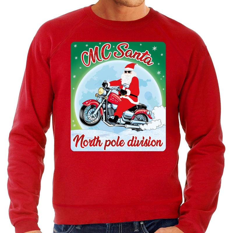 Rode foute kersttrui-sweater MC Santa voor motor fans heren