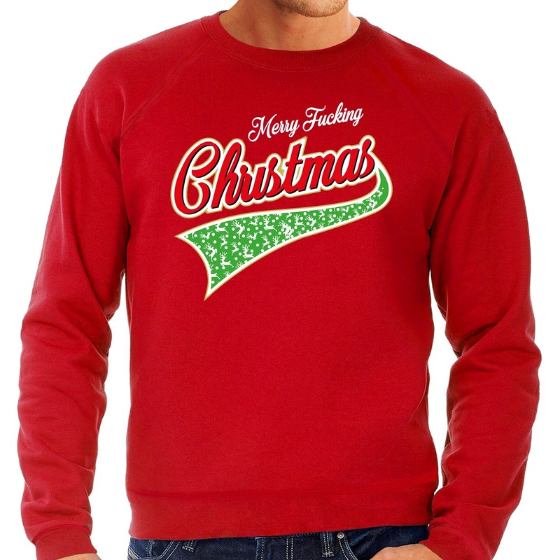 Rode foute kersttrui-sweater Merry Fucking Christmas voor heren