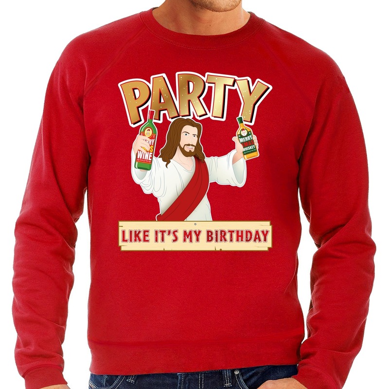 Rode foute kersttrui-sweater Party Jezus voor heren