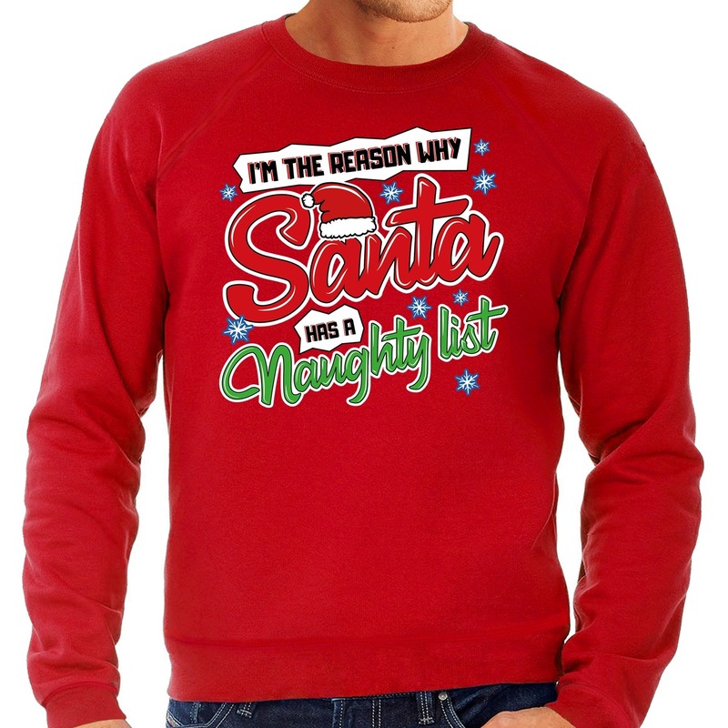 Rode foute kersttrui-sweater Santas naughty list voor heren