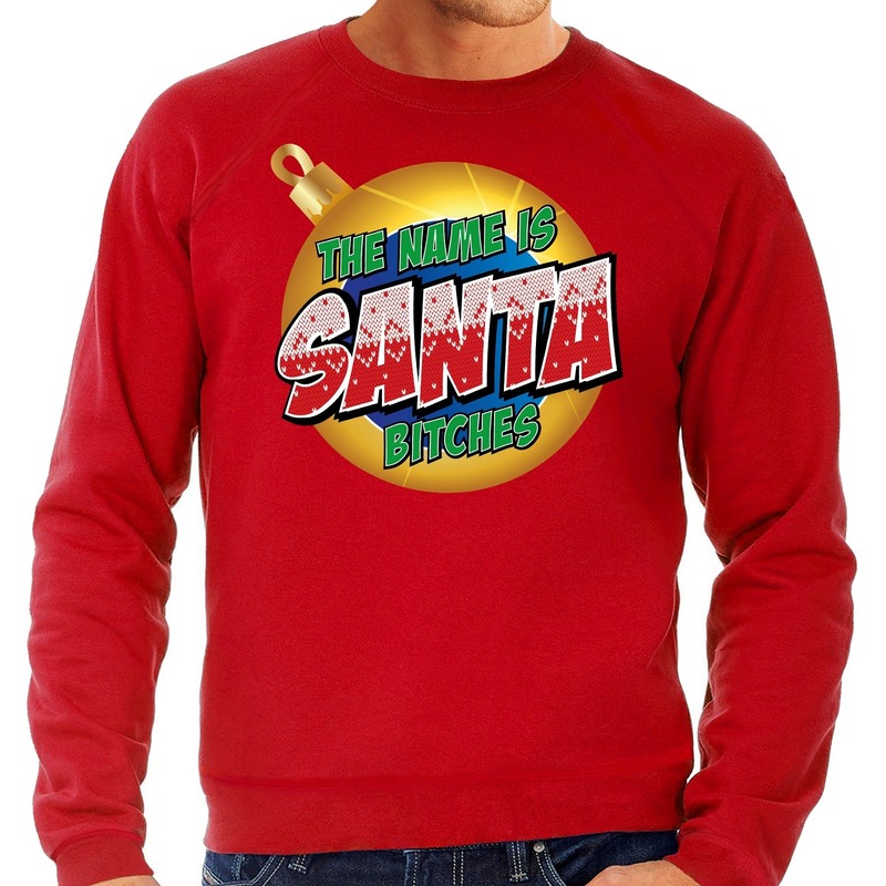 Rode foute kersttrui-sweater The name is Santa bitches voor heren