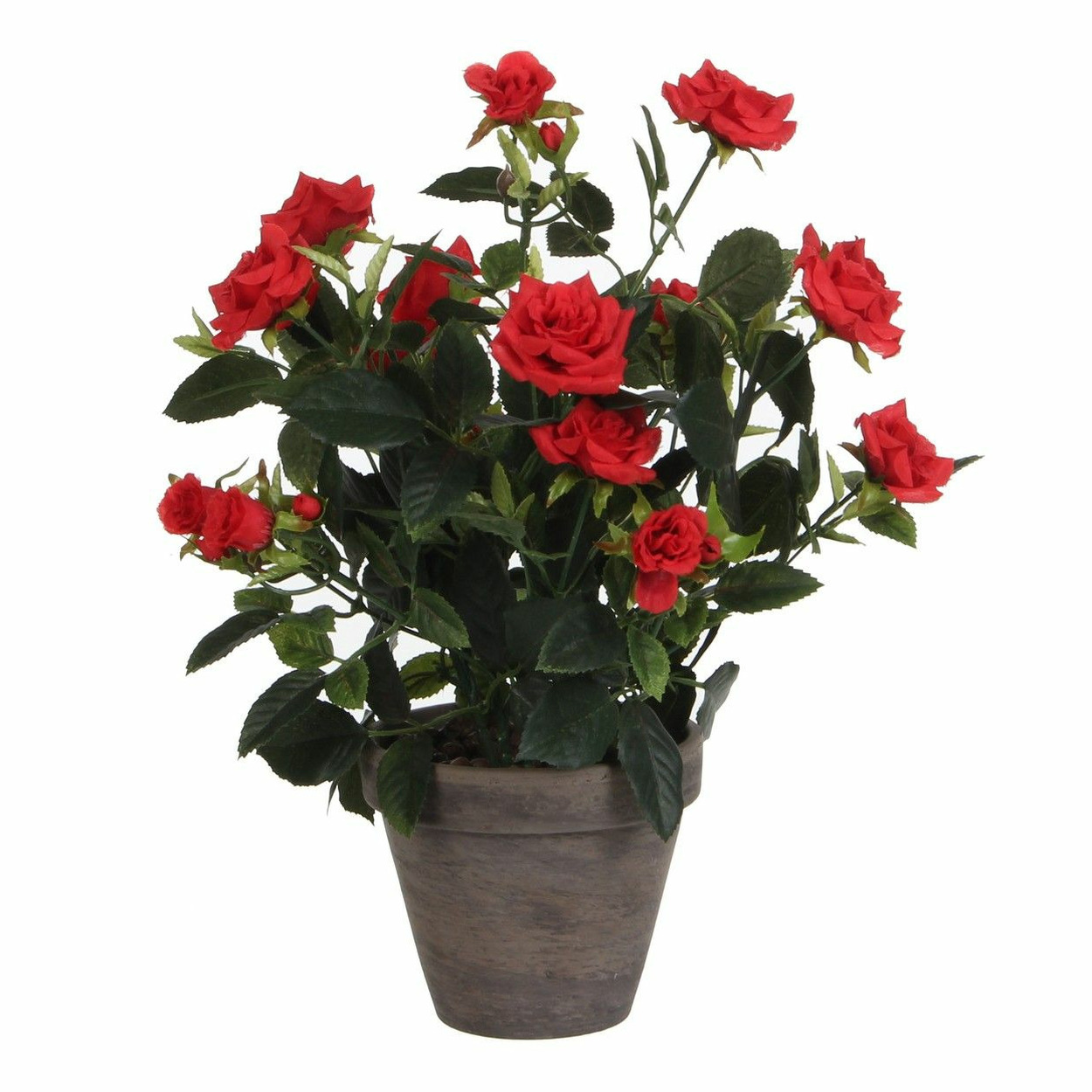 Rode Rosa-rozen kunstplant 33 cm in grijze pot