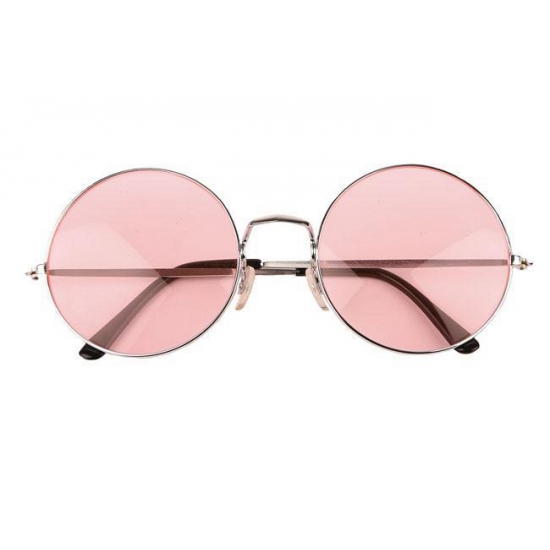 Ronde Hippie-flower power bril XL roze