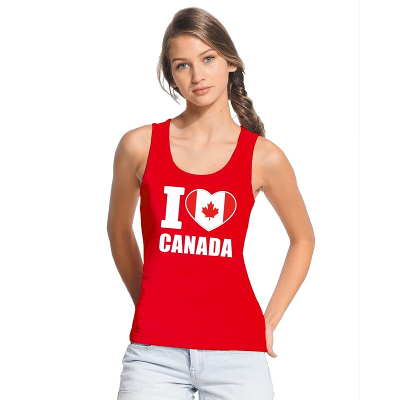 Rood I love Canada fan singlet shirt- tanktop dames