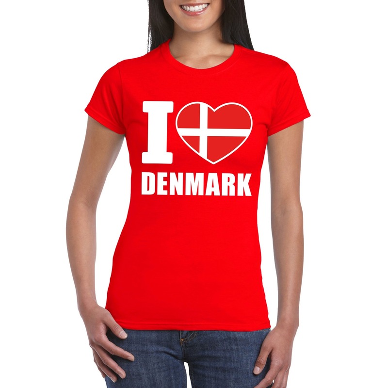 Rood I love Denemarken fan shirt dames