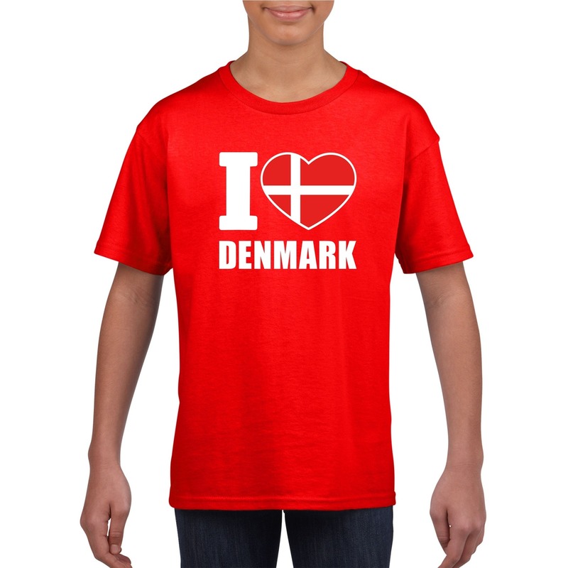 Rood I love Denemarken fan shirt kinderen