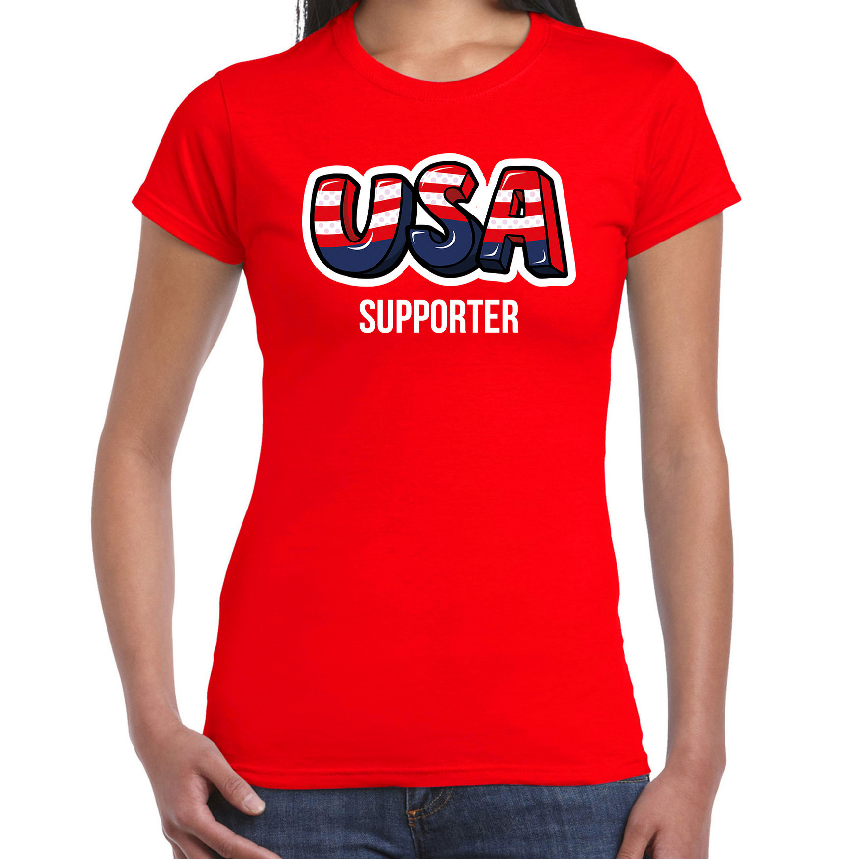 Rood t-shirt usa-Amerika supporter EK- WK voor dames