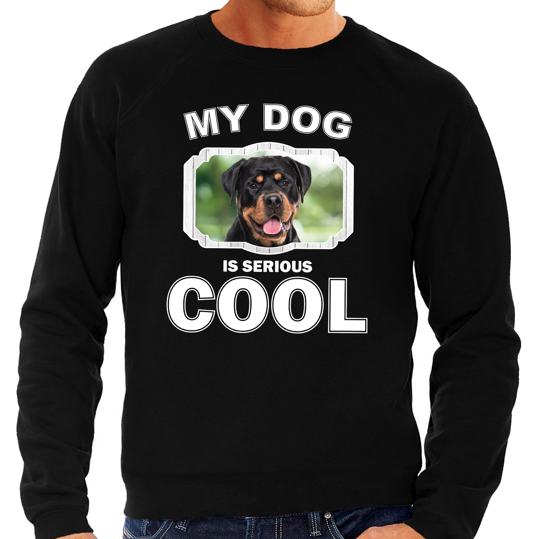 Rottweiler honden sweater-trui my dog is serious cool zwart voor heren