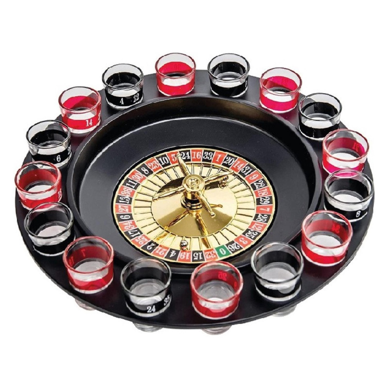 Roulette drankspel kunststof set met wiel shots casino spel