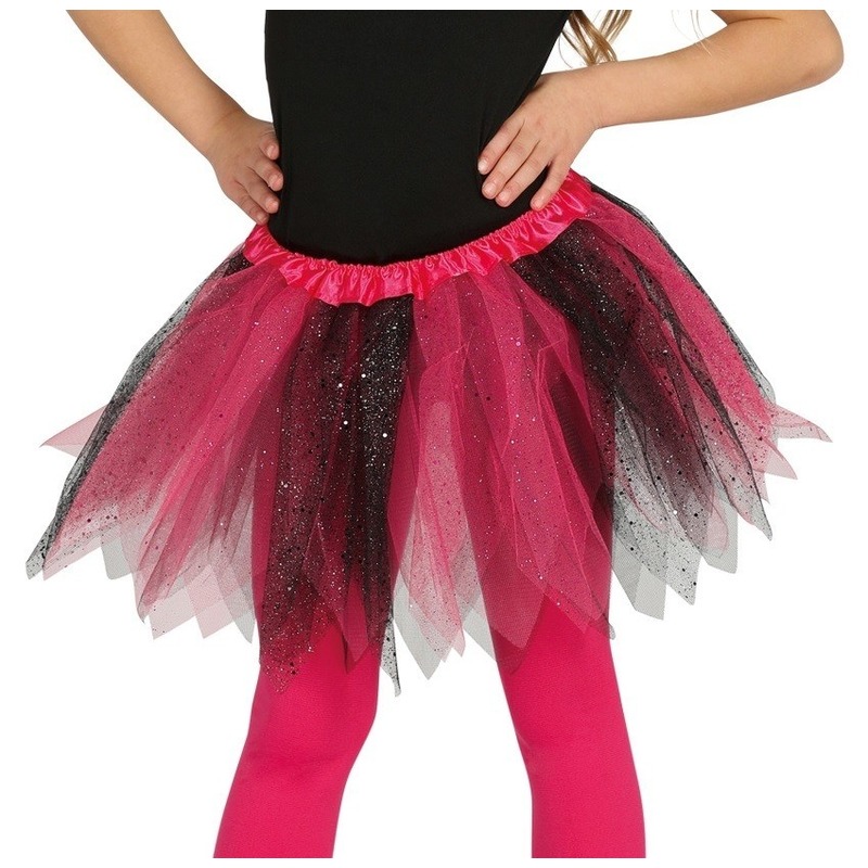 Roze-zwarte verkleed petticoat voor meisjes 31 cm