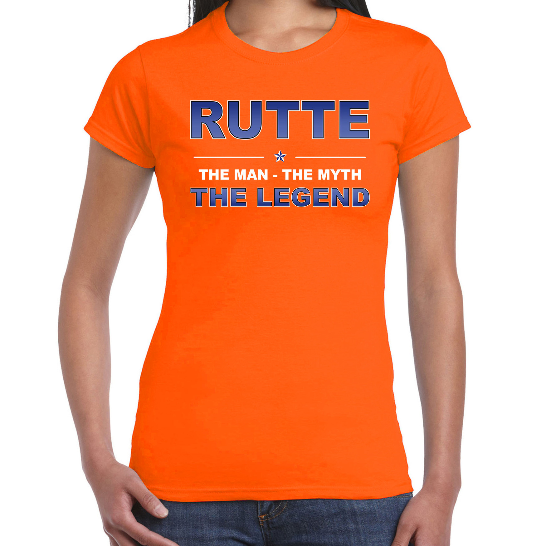 Rutte naam t-shirt the man-the myth-the legend oranje voor dames
