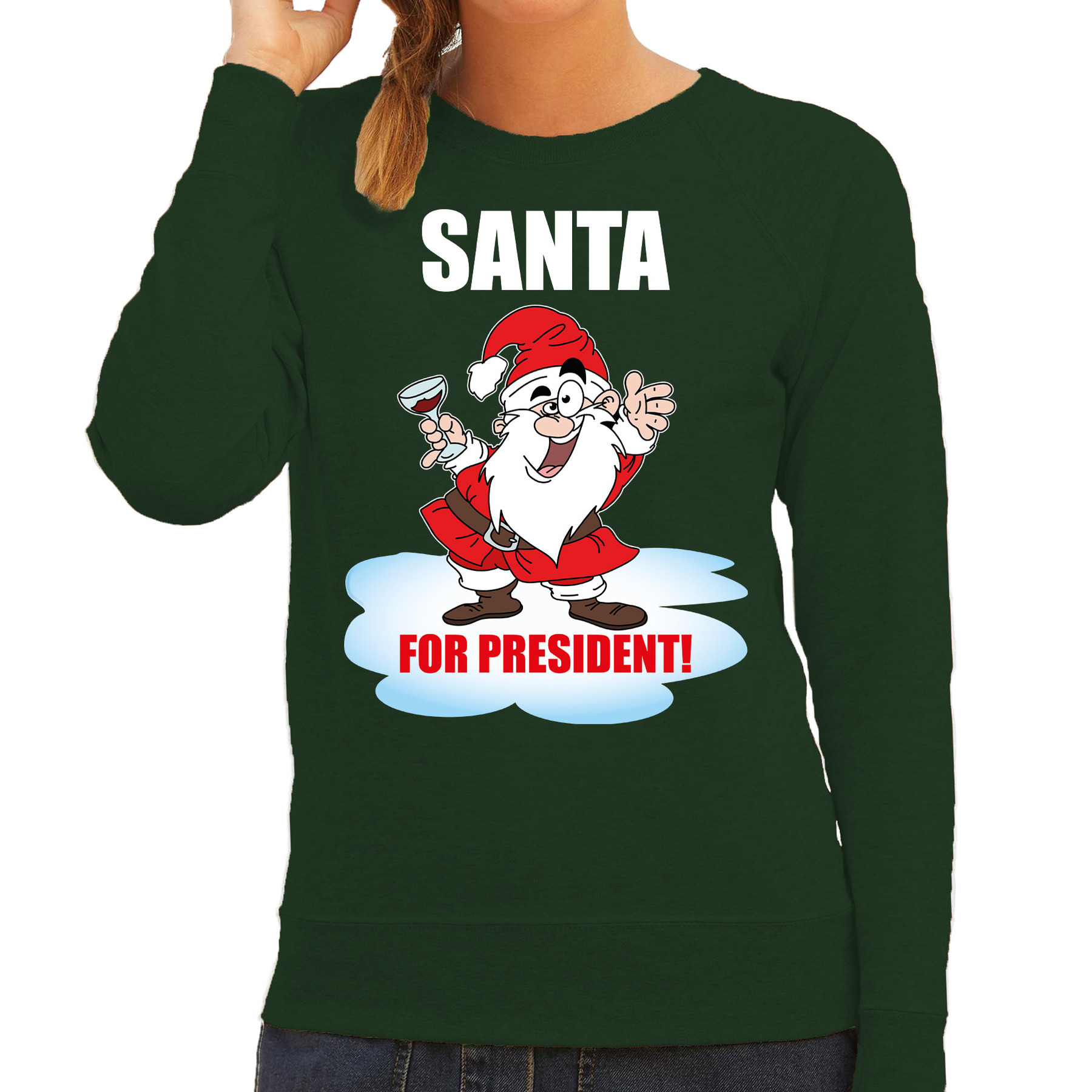 Santa for president Kerst sweater-foute Kersttrui groen voor dames