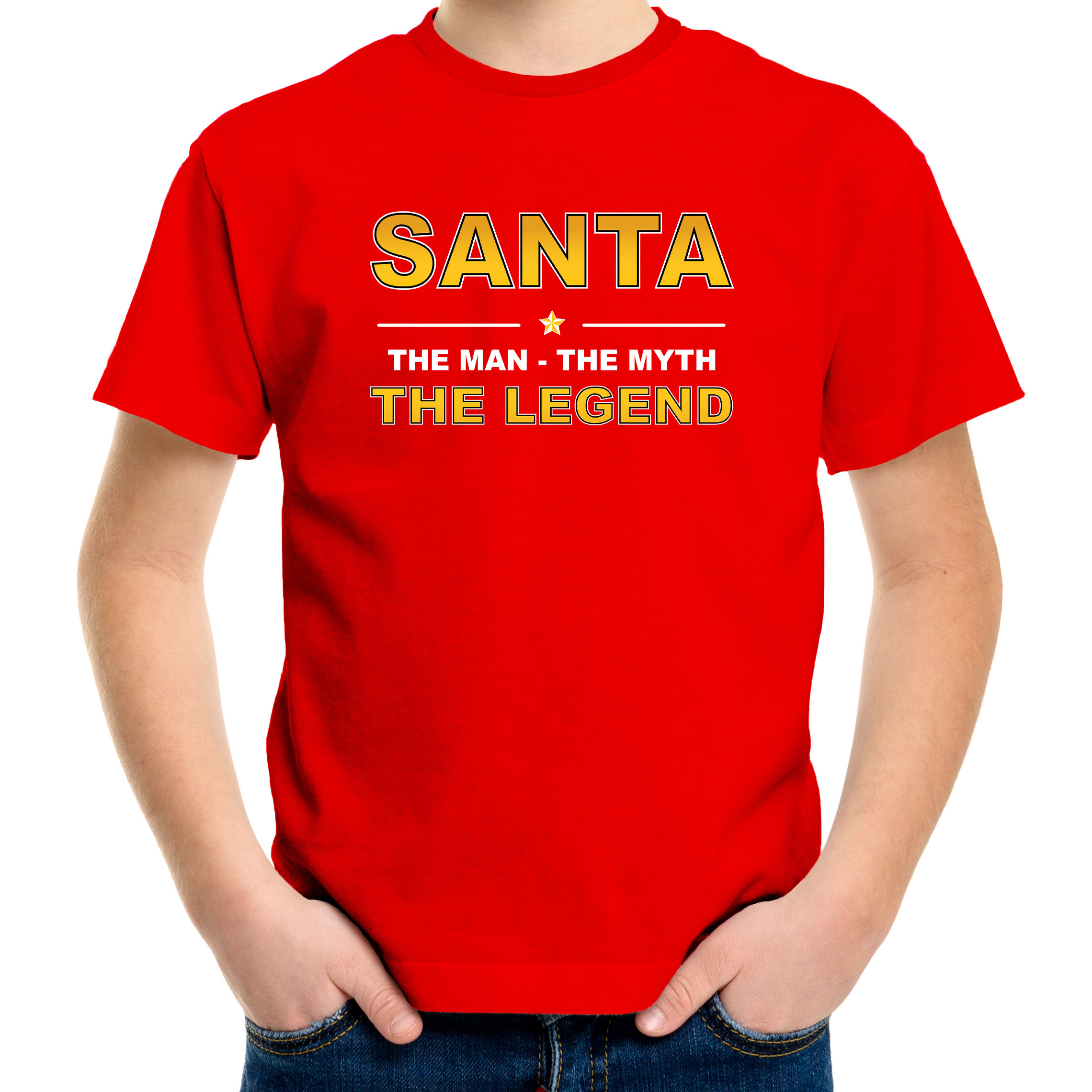 Santa t-shirt-the man-the myth-the legend rood voor kinderen