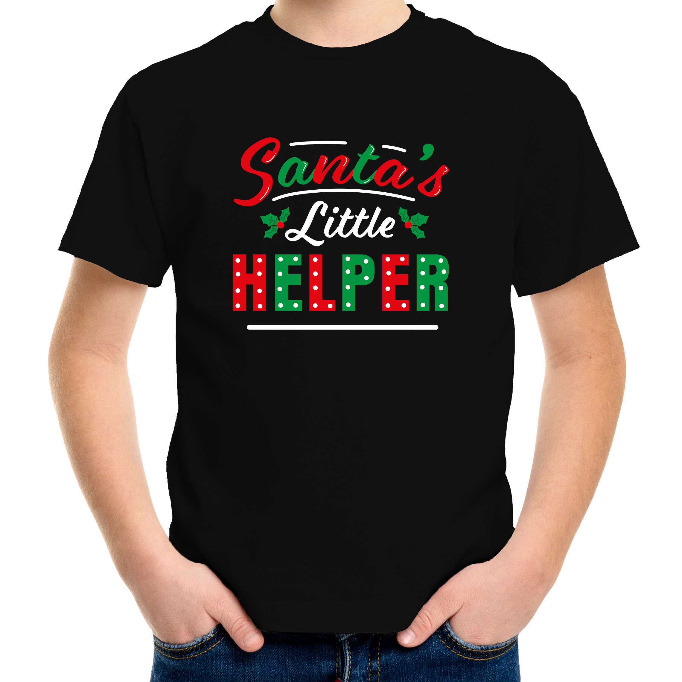 Santas little helper-Het hulpje van de Kerstman Kerst t-shirt zwart voor kinderen