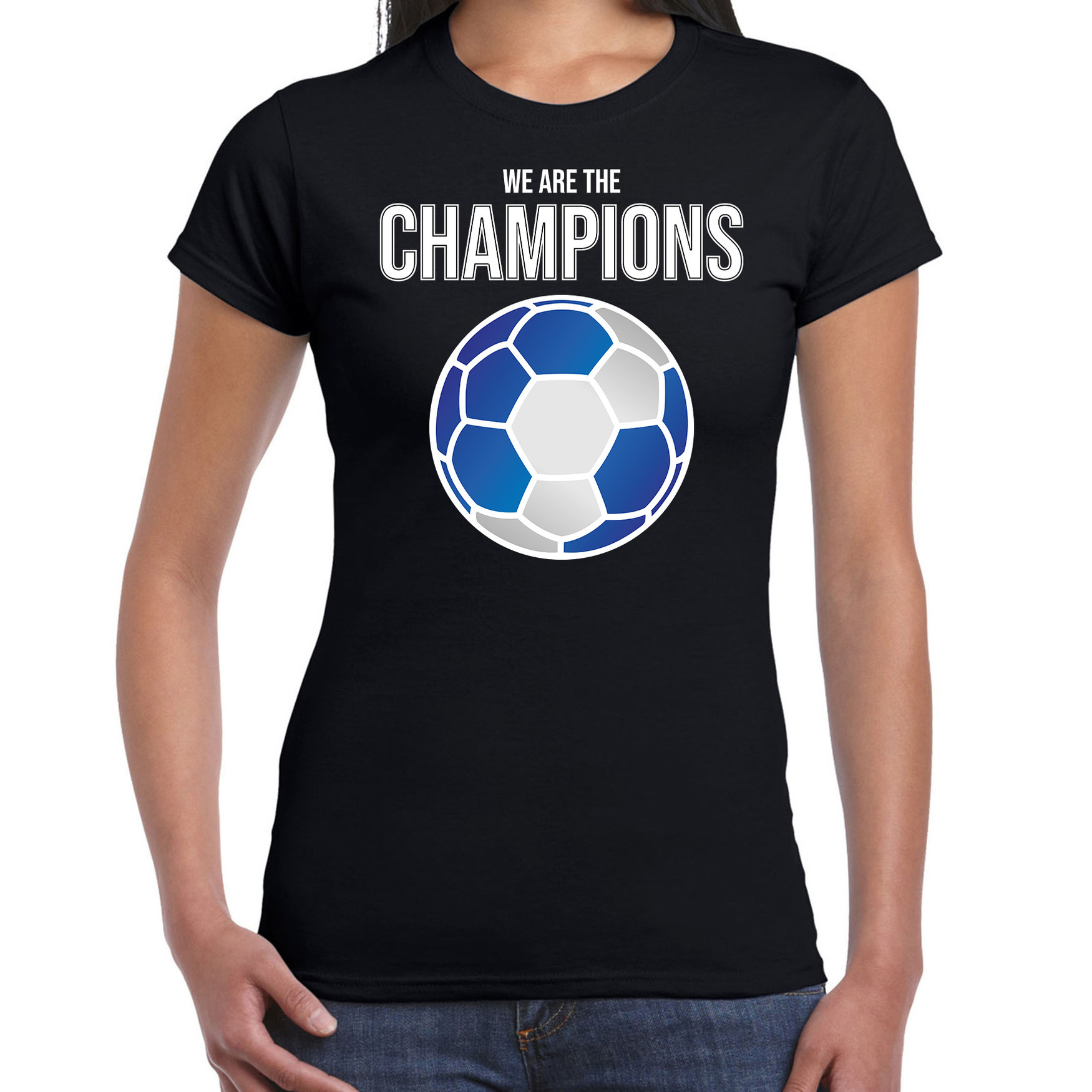 Schotland EK- WK supporter t-shirt we are the champions met Schotse voetbal zwart dames