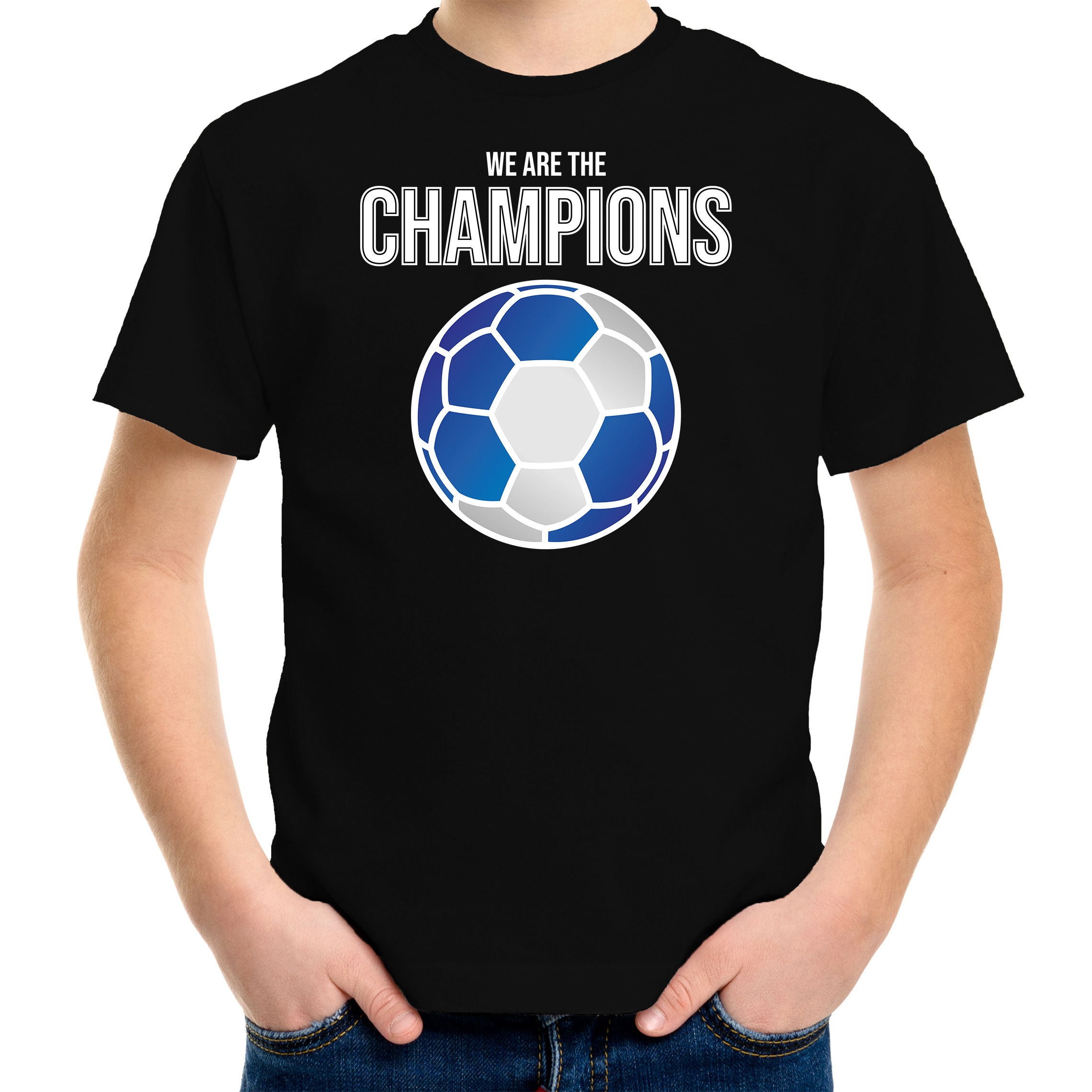 Schotland EK- WK supporter t-shirt we are the champions met Schotse voetbal zwart kinderen