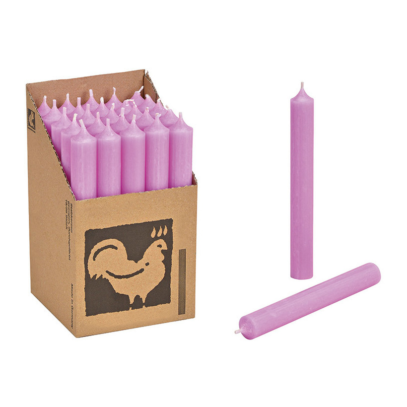 Set van 25x lila paarse kaarsen-dinerkaarsen 18 cm 7-8 branduren