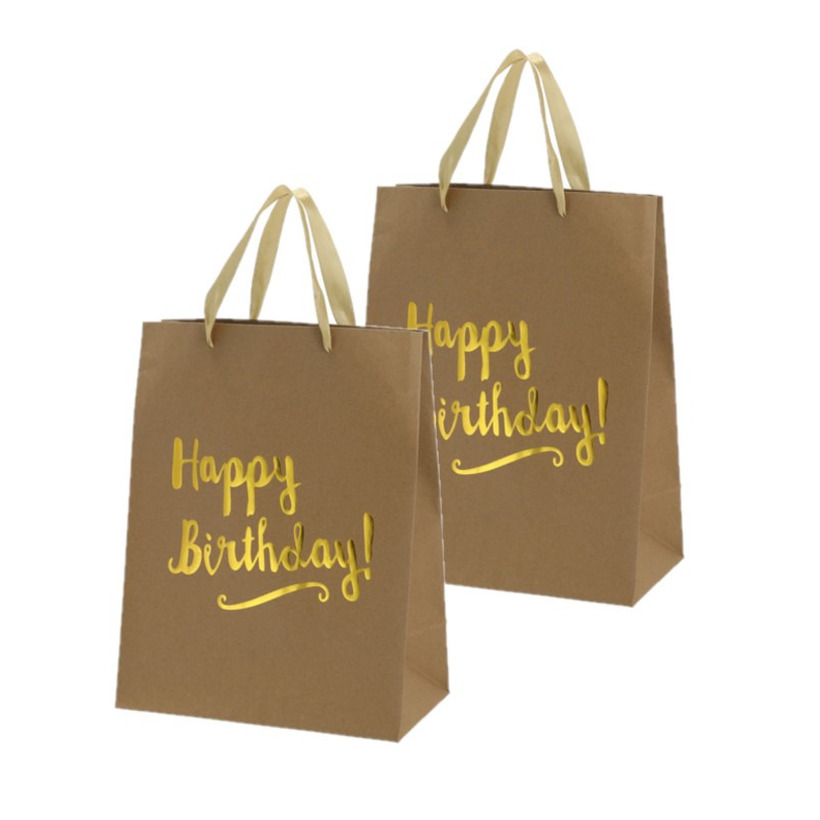 Set van 4x stuks papieren verjaardag giftbags-cadeau tasjes Happy Birthday 27 x 34 x 15 cm