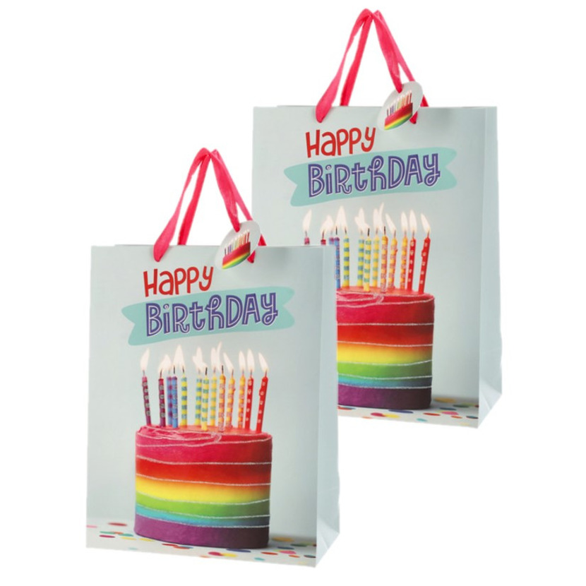 Set van 4x stuks papieren verjaardag giftbags-cadeau tasjes verjaardagstaart 25 x 32 x 12 cm