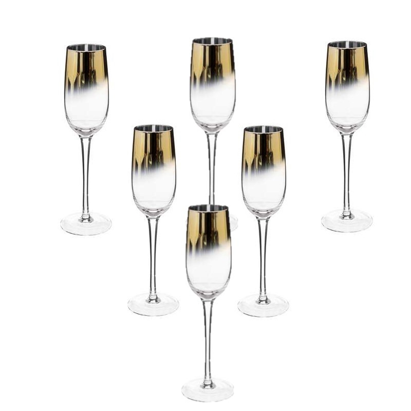 Set van 6x champagneglazen-flutes gouden rand Arya 210 ml van glas