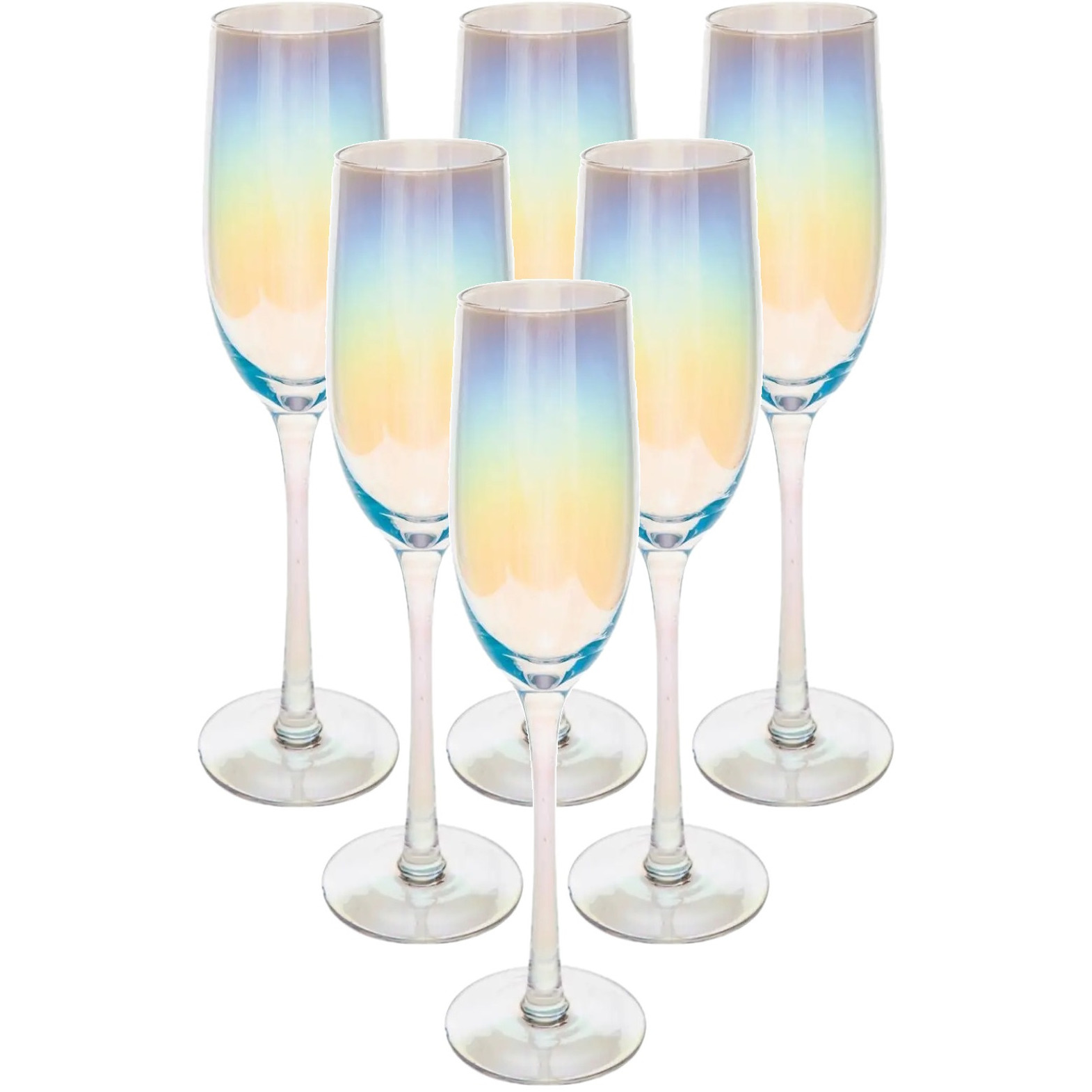 Set van 6x champagneglazen-flutes parelmoer Fantasy 210 ml van glas
