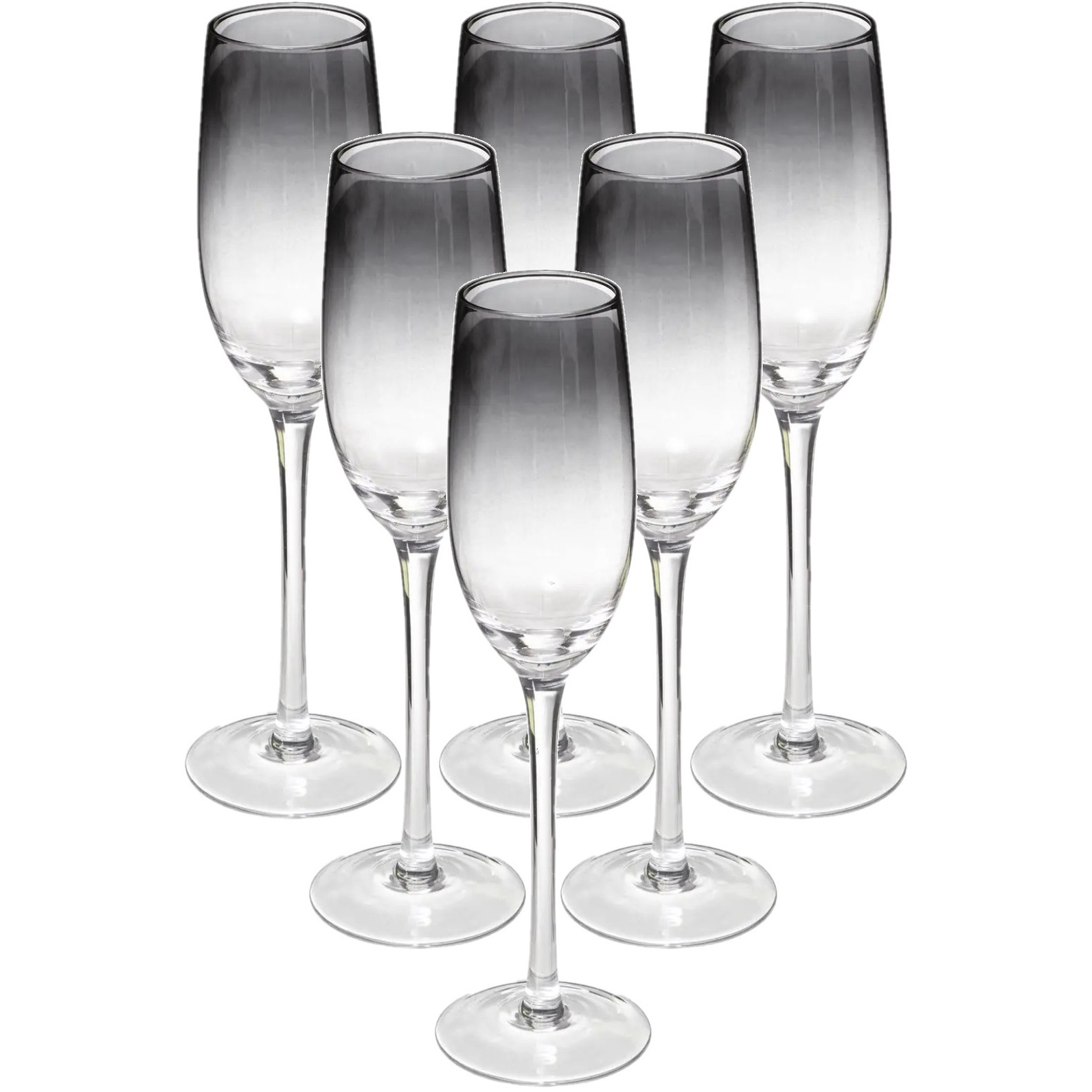 Set van 6x champagneglazen-flutes zwarte rand Sauvage 210 ml van glas