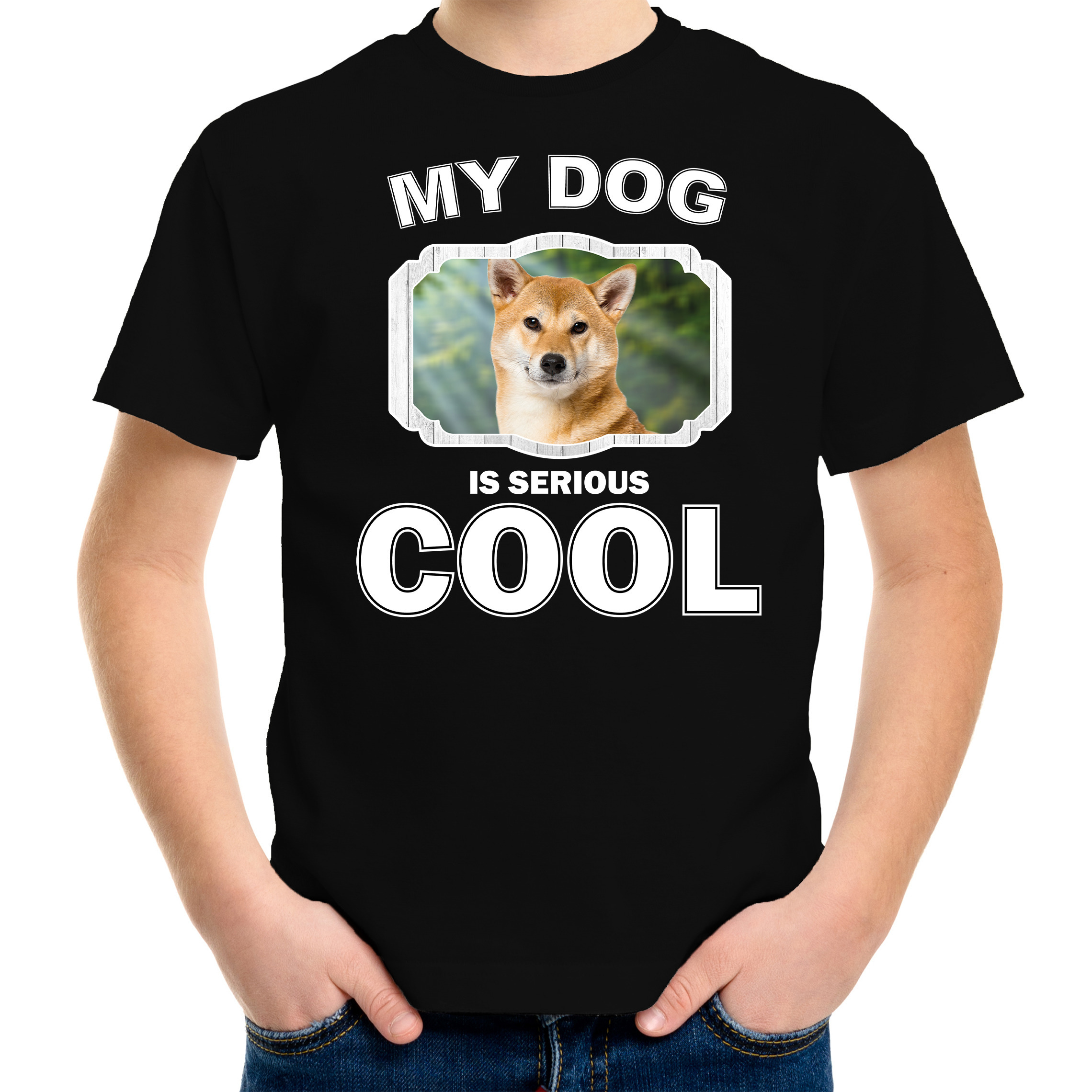Shiba inu honden t-shirt my dog is serious cool zwart voor kinderen