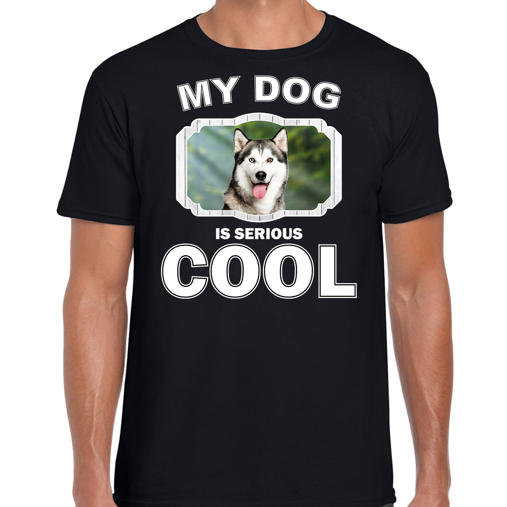 Siberische huskys honden t-shirt my dog is serious cool zwart voor heren