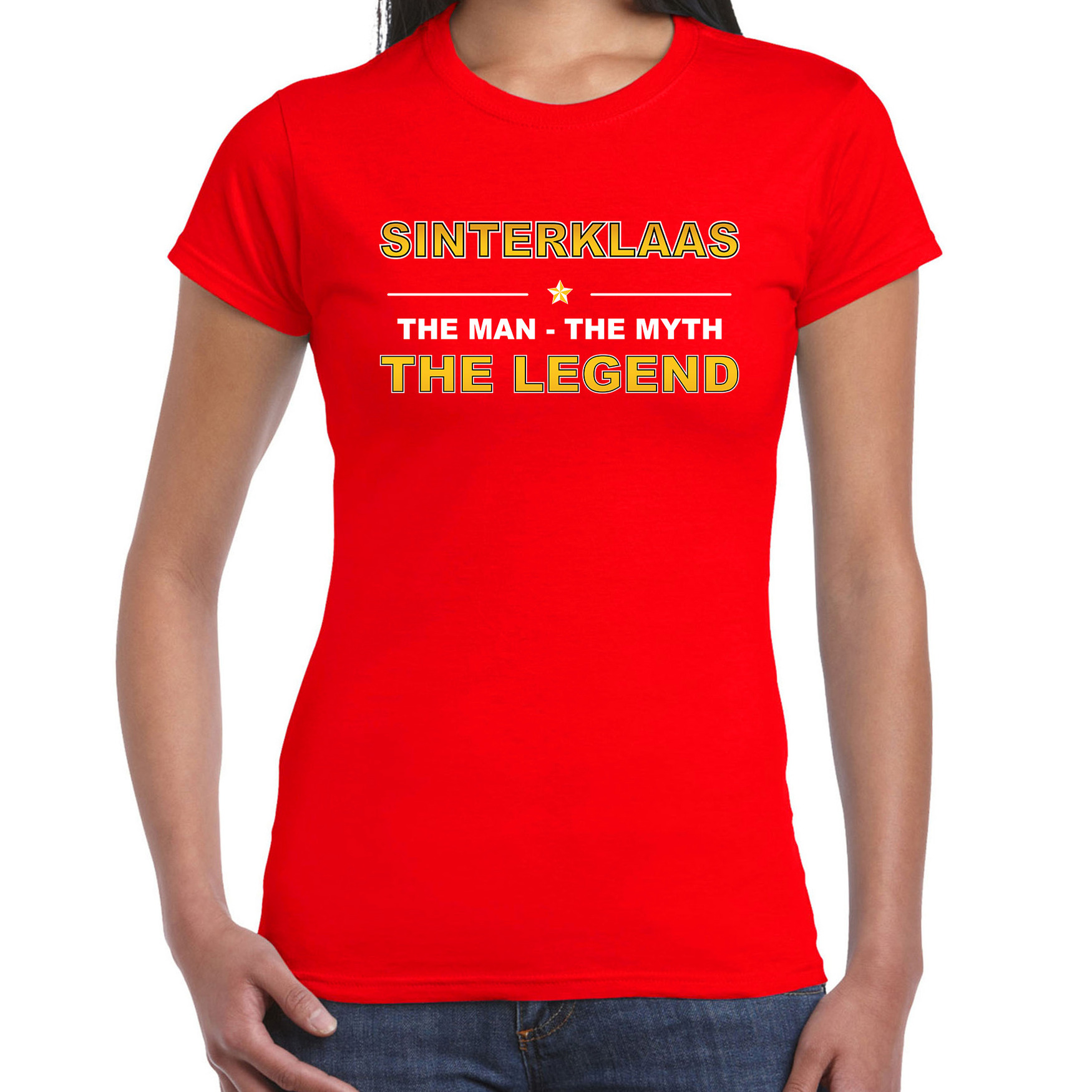 Sinterklaas t-shirt-the man-the myth-the legend rood voor dames