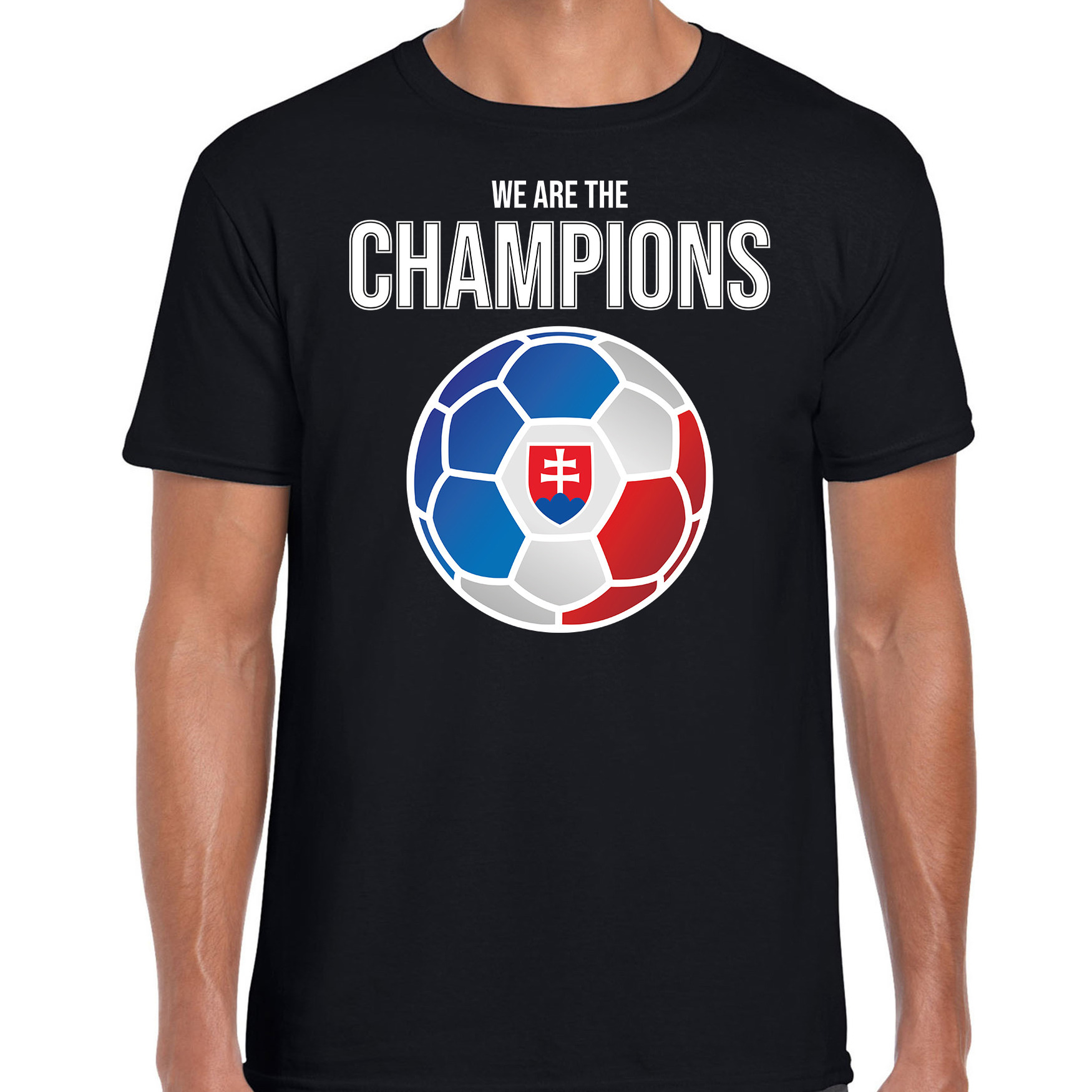Slowakije EK- WK supporter t-shirt we are the champions met Slowaakse voetbal zwart heren