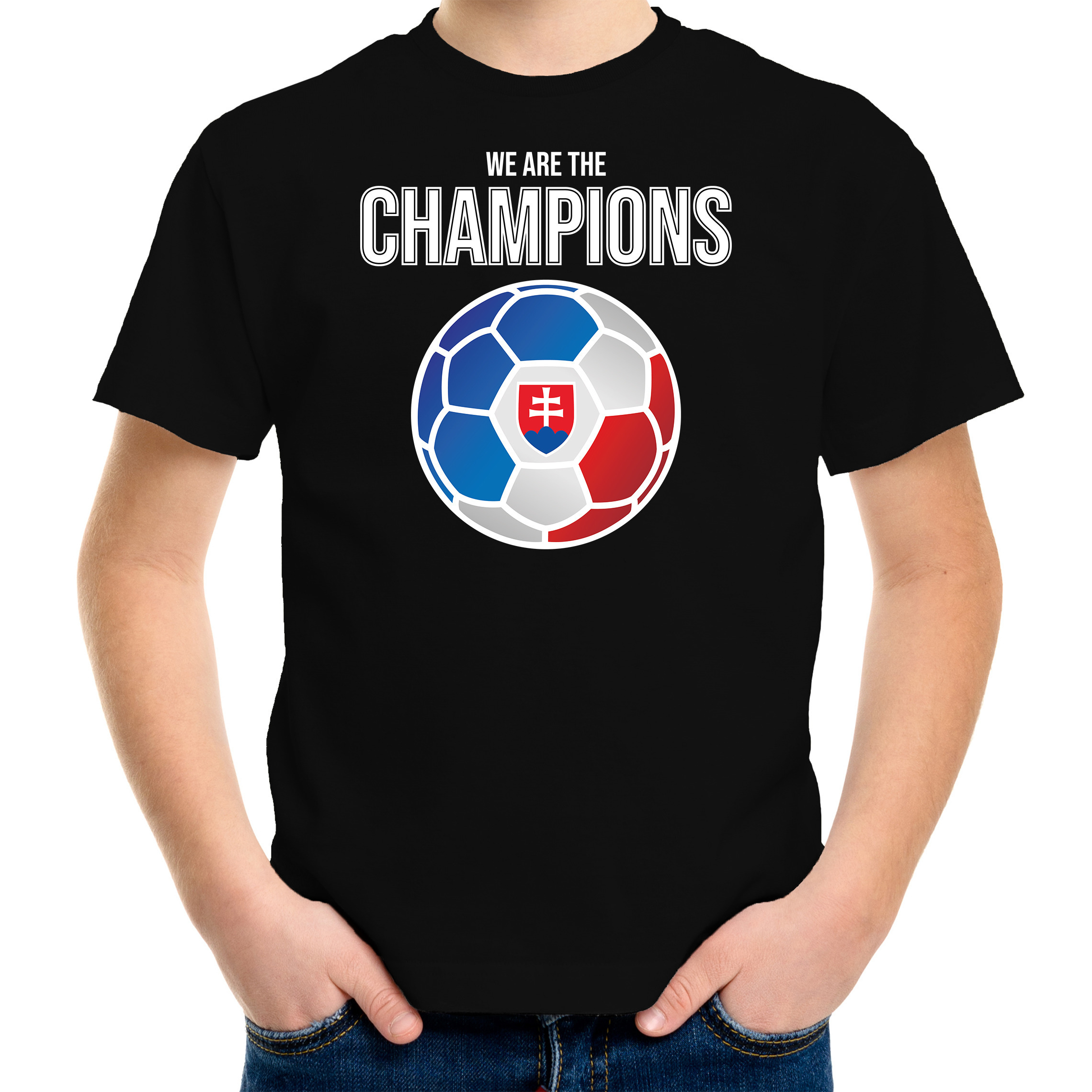 Slowakije EK- WK supporter t-shirt we are the champions met Slowaakse voetbal zwart kinderen