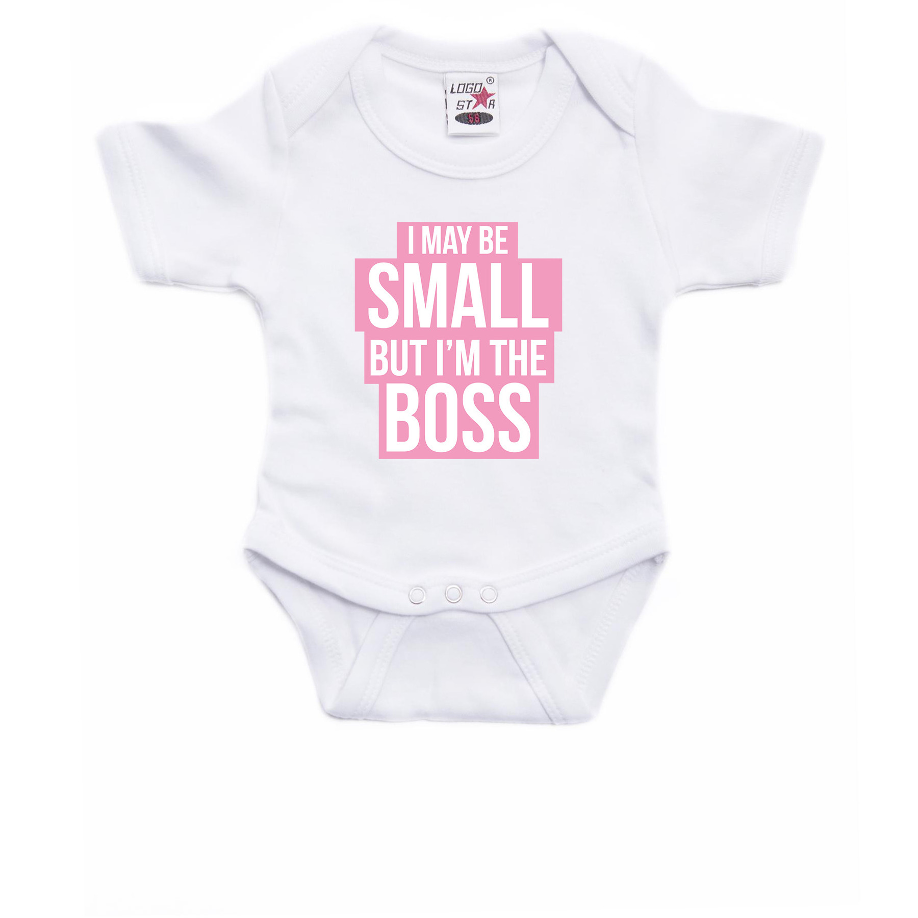Small but the boss cadeau baby rompertje roze-wit meisjes