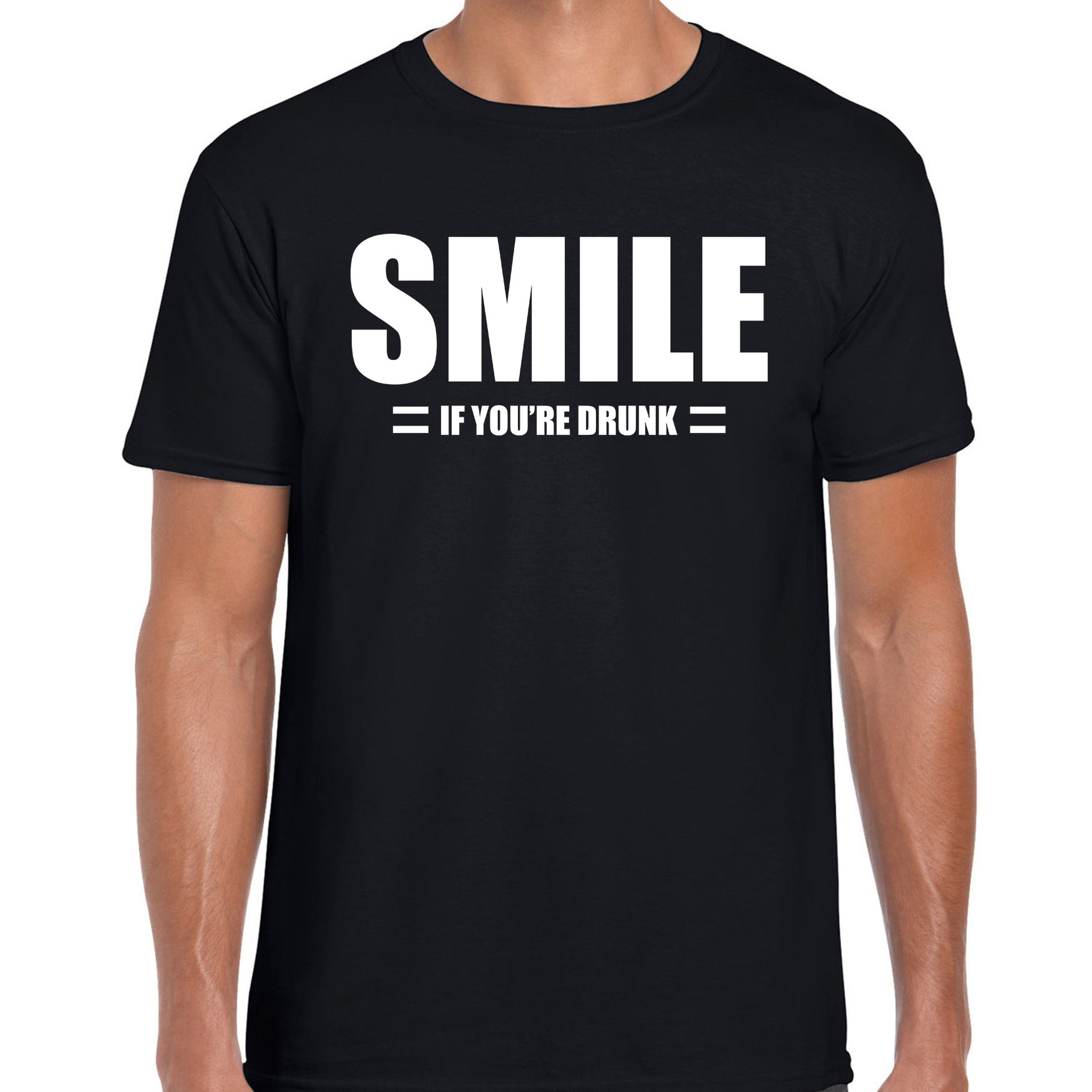 Smile if drunk-Lach als je dronken bent drank fun t-shirt zwart voor heren