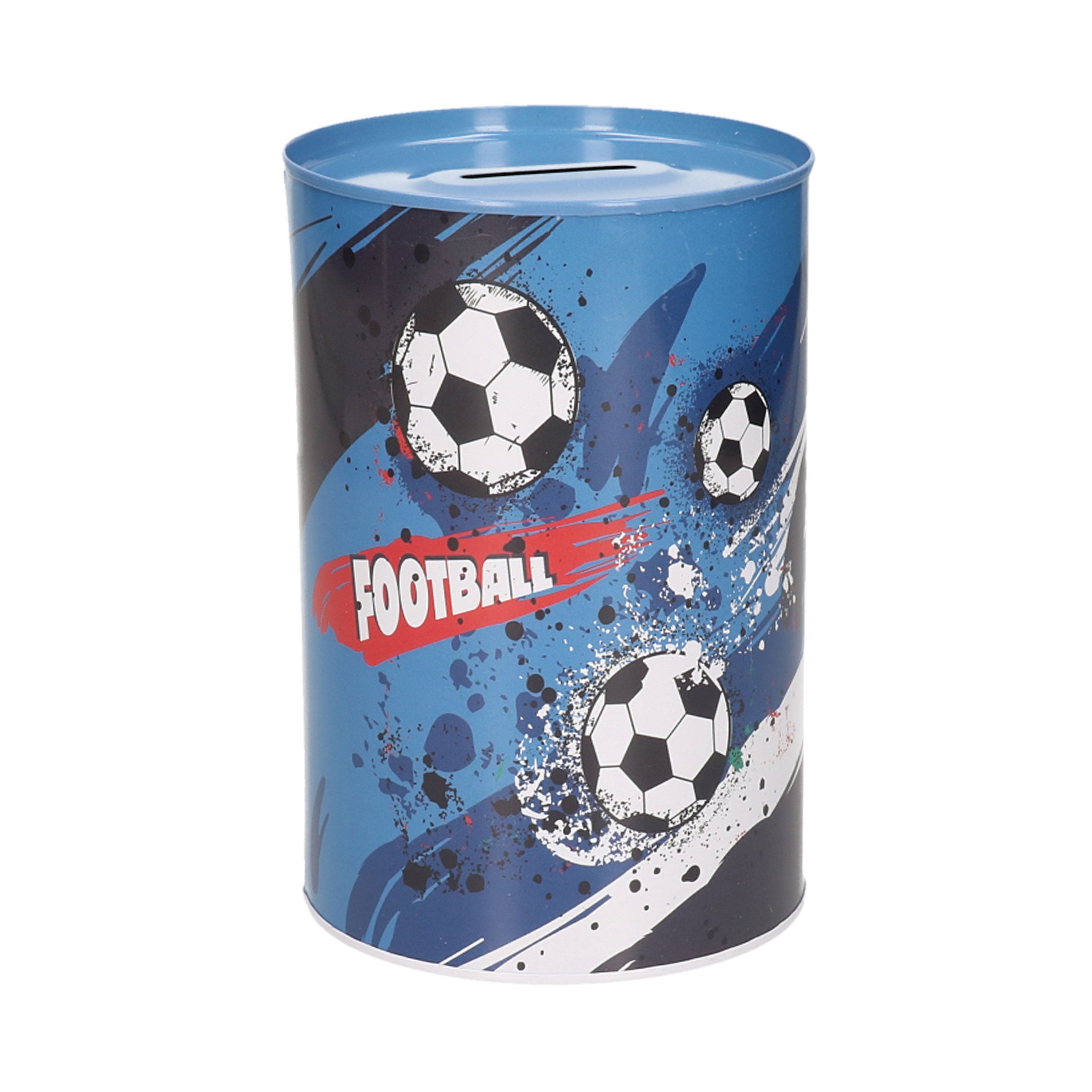 Spaarpot blik voetbal blauw 10 x 15 cm