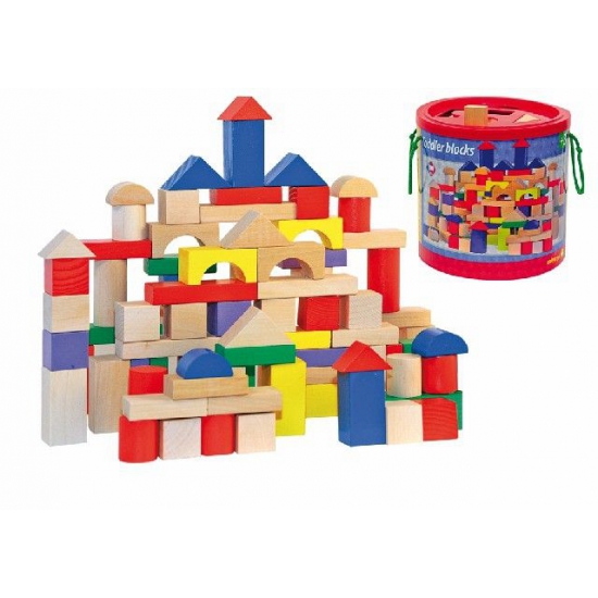 Speelgoed bouwblokken van hout in ton 100 stuks