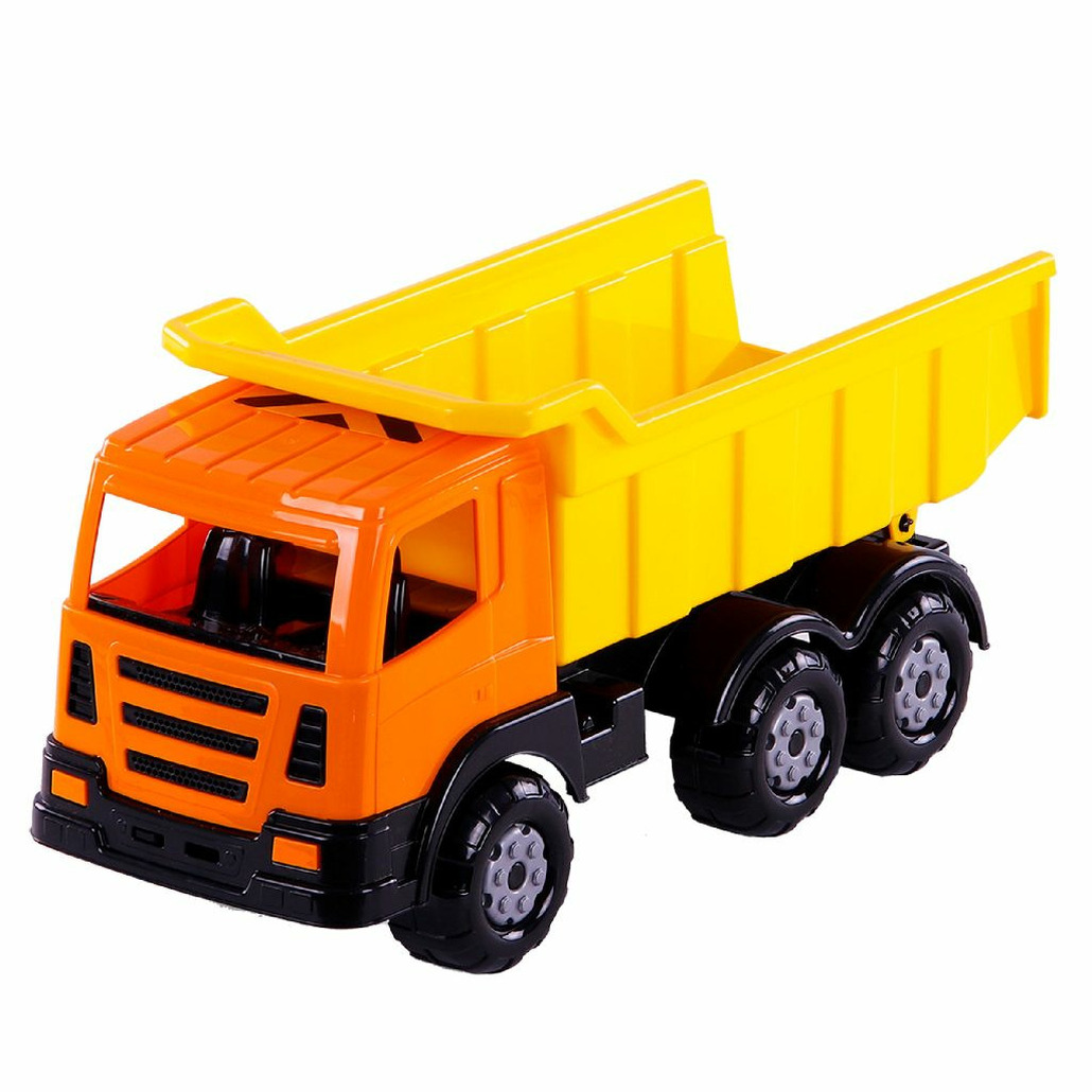 Speelgoed kiepwagen auto geel-oranje 41 cm