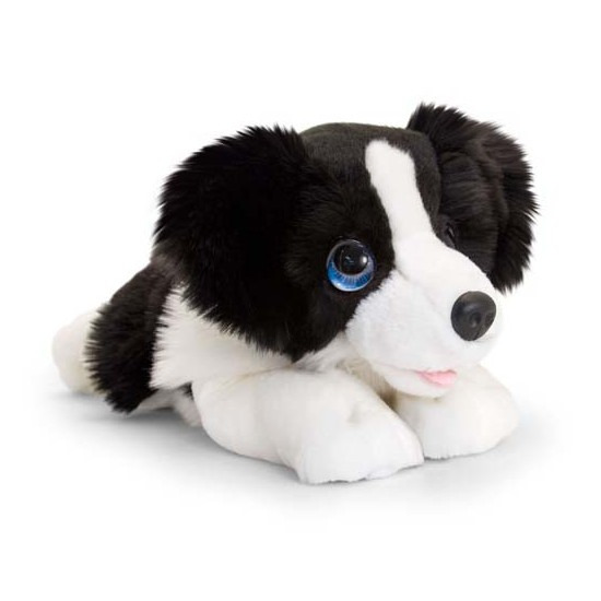 Speelgoed liggende knuffel Border collie zwart-wit hondje 32 cm