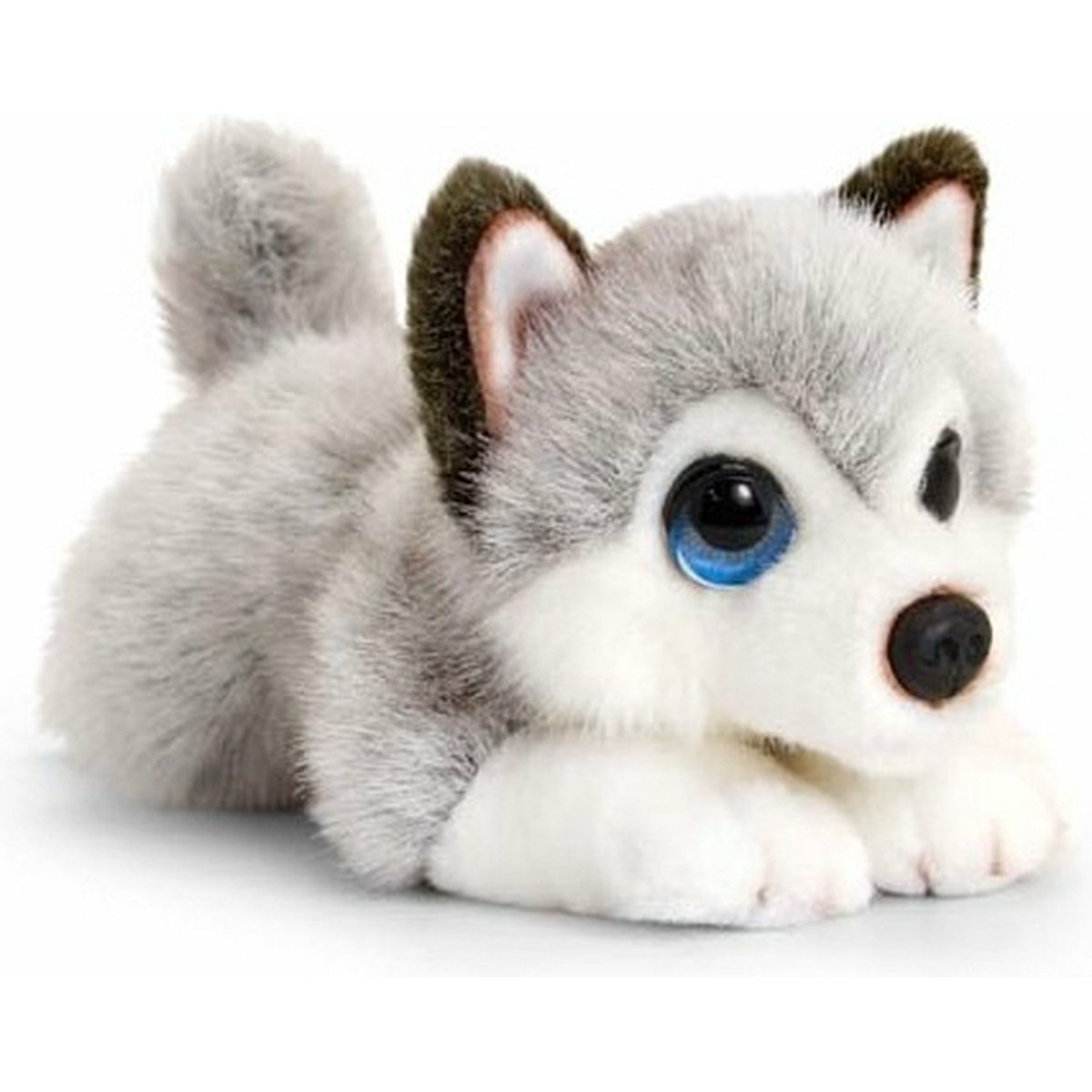 Speelgoed liggende knuffel Husky grijs-wit hondje 25 cm