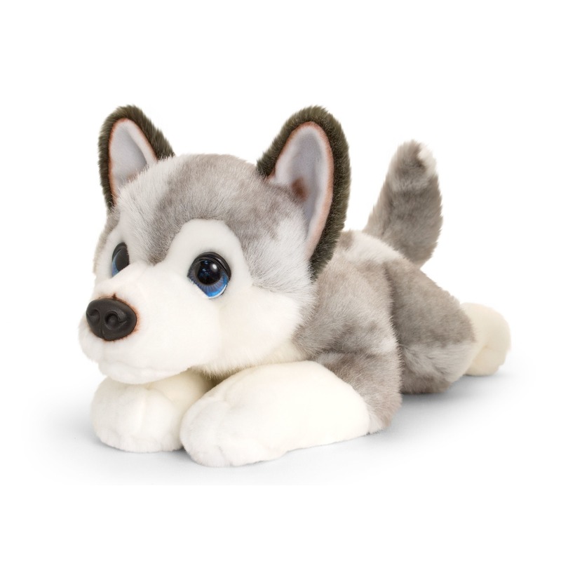 Speelgoed liggende knuffel Husky grijs-wit hondje 47 cm
