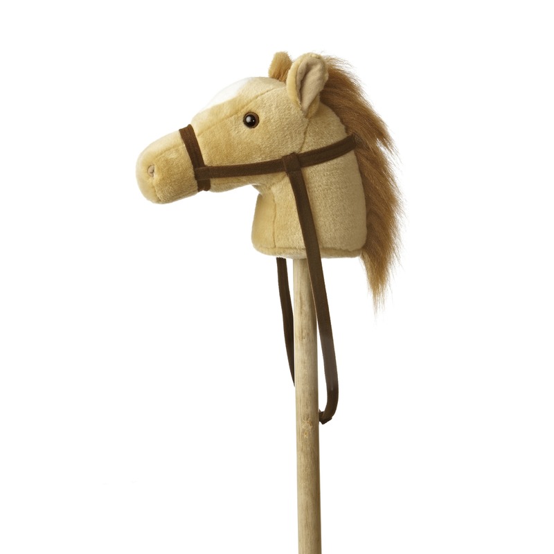 Speelgoed stokpaardje beige pony met geluid 94 cm