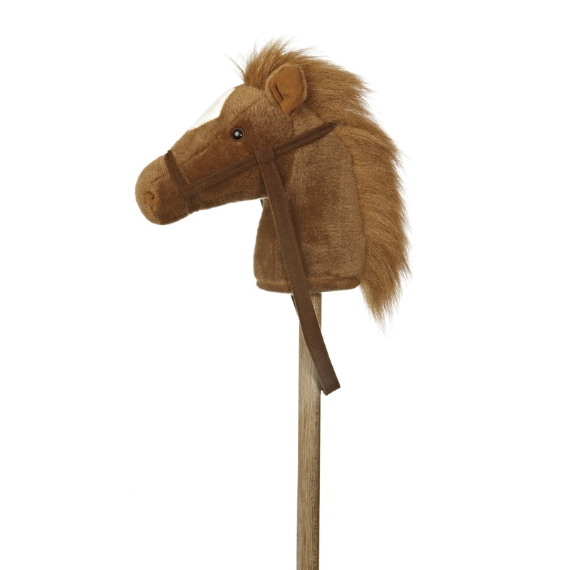 Speelgoed stokpaardje bruine pony met geluid 94 cm