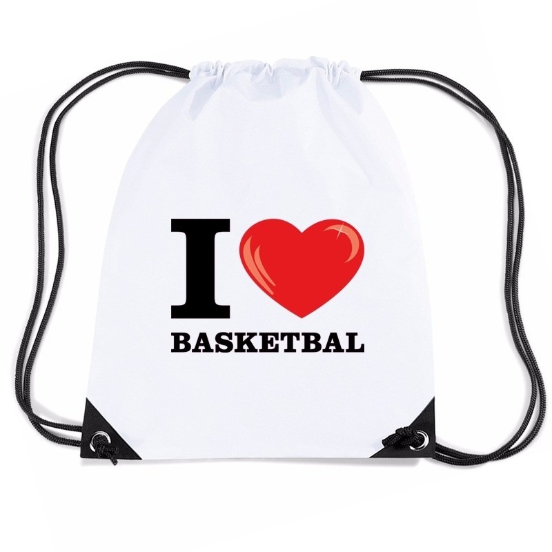 Sporttas met rijgkoord I love basketbal